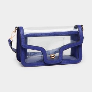 Blue Transparent Clear Rectangle Bag Purse Shoulder Leather Casual See Through